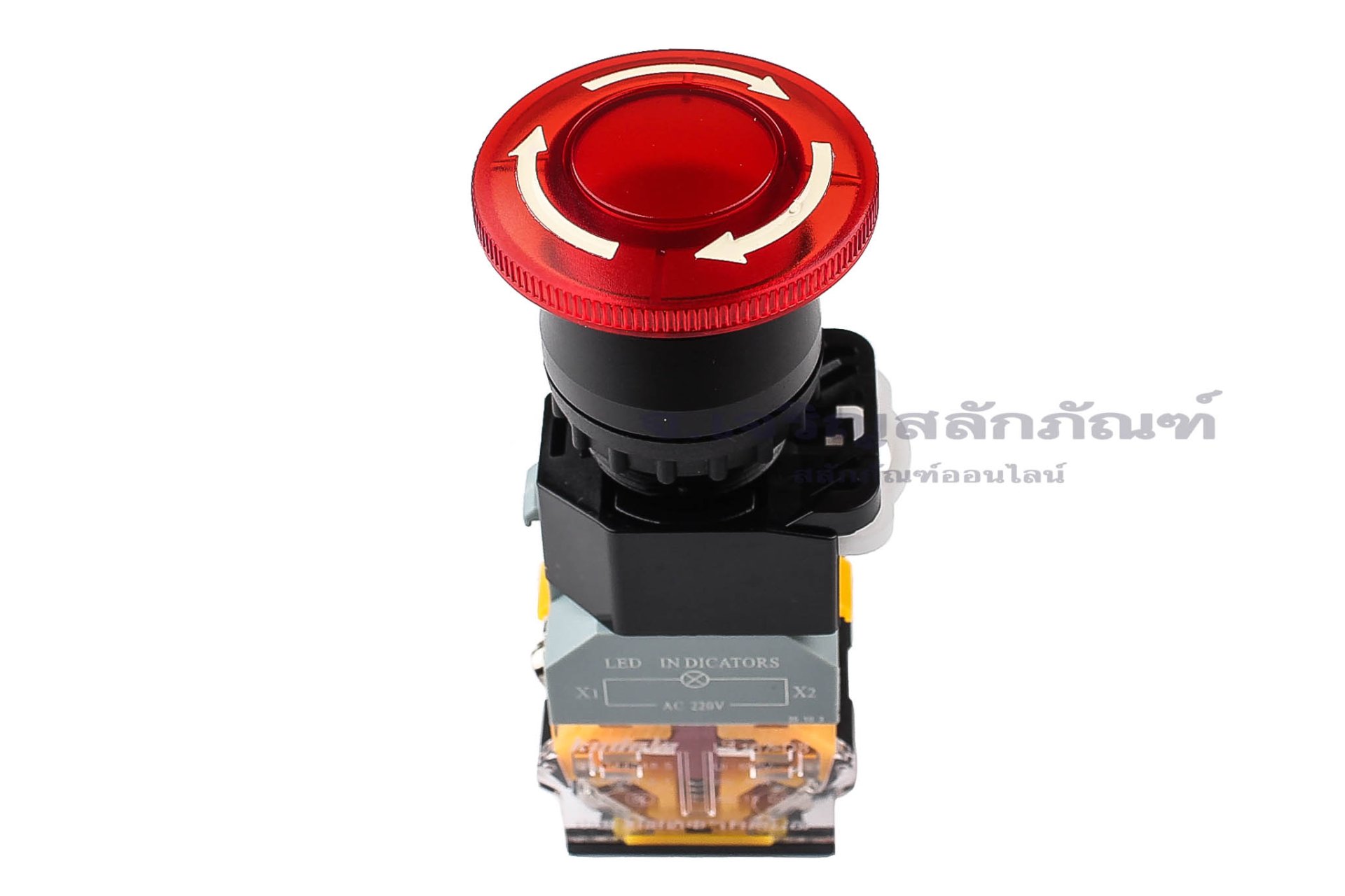 [E] สวิตช์ปุ่มกด หยุดฉุกเฉิน ปุ่มสีแดง พร้อมไฟสถานะ 220 V LA167-D8-11ZS ขนาด 22 mm รุ่น 2NC